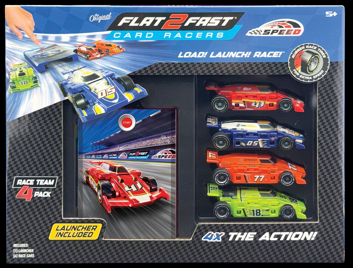 Flat 2 Fast Speed Card Racer Power Play 4 Pack