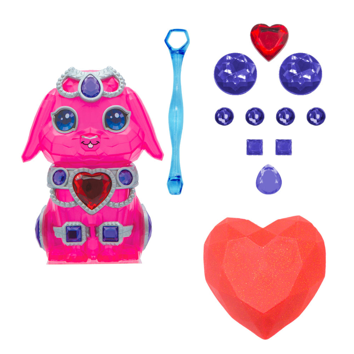 Pink toy figure with accessories on a white background