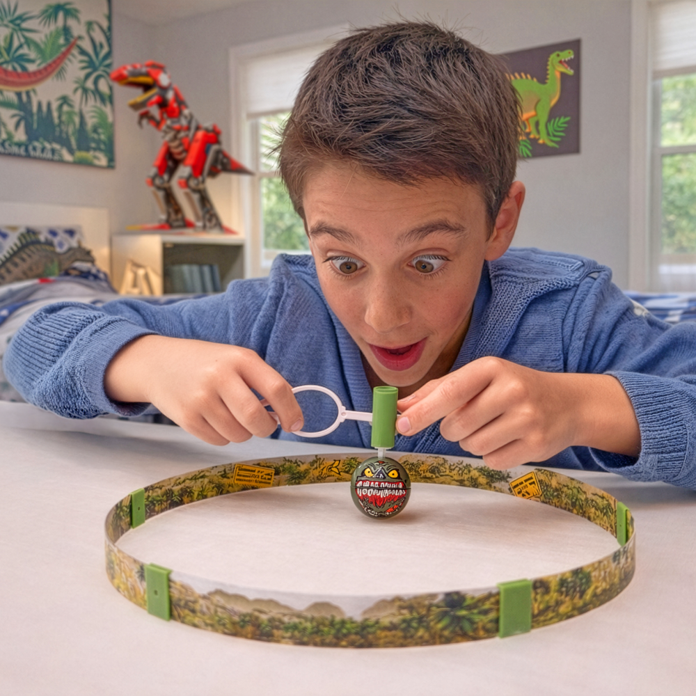 Child playing with a toy ring in a bedroom setting