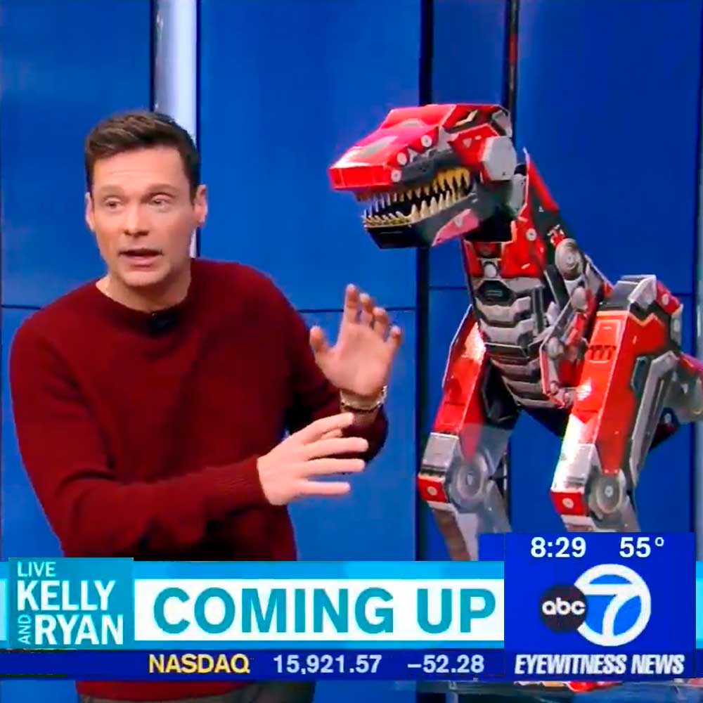 Ryan Seacrest presents the Robo-Max T-Rex toy on Live with Kelly and Ryan on KABC-TV network television in Los Angeles.
