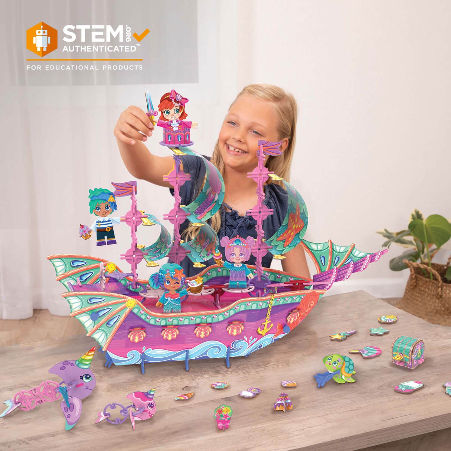 Pinxies Marvelous Mermaid Ship is a STEM authenticated building set for ages 6+